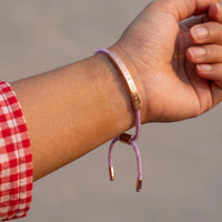 Thumbnail for Touw armband — close-up van de details, rosé goud | SKU: lemauve-rg