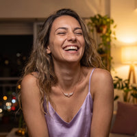 Thumbnail for Woman laughing, wearing the rose gold necklace | SKU: 42002-rose-gold
