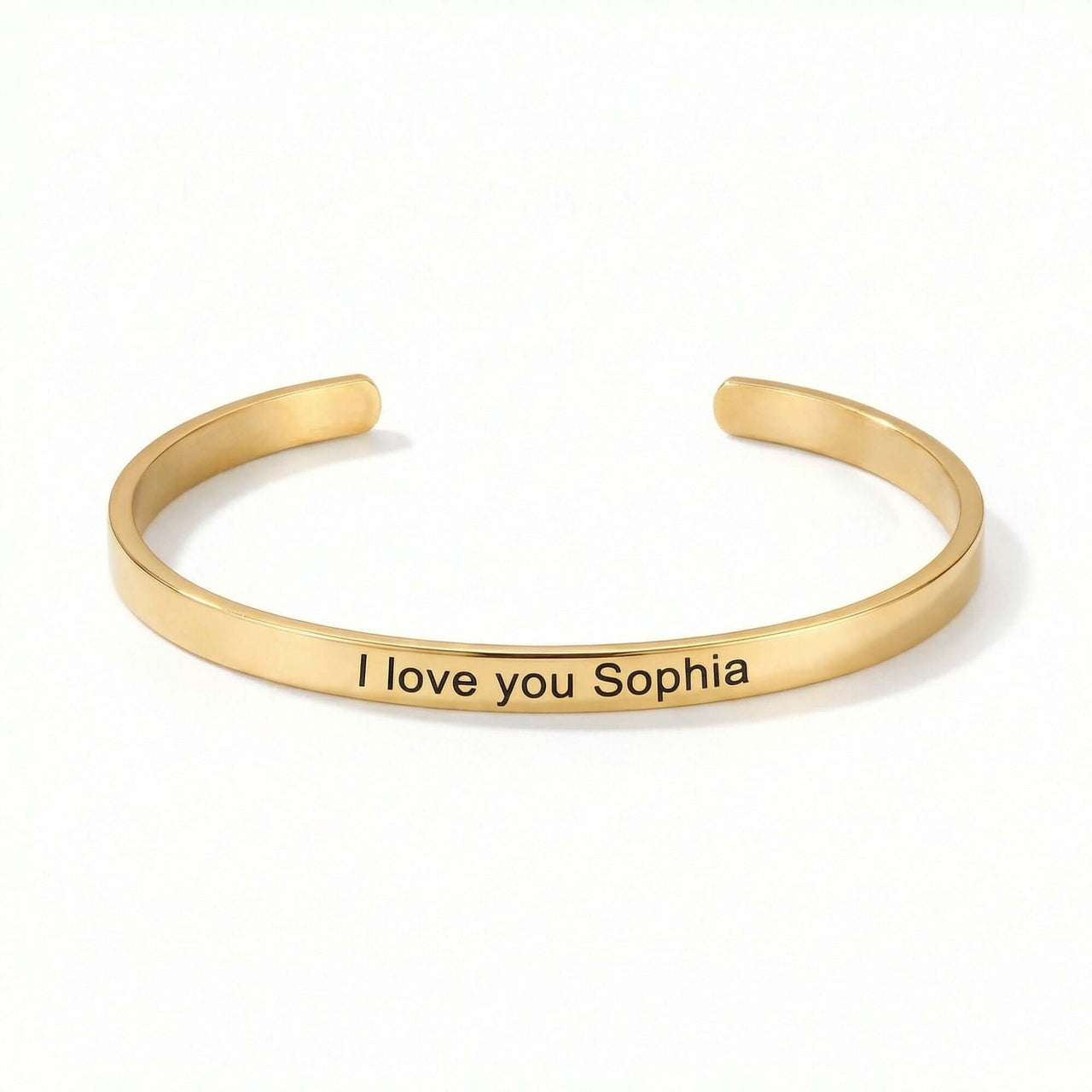 Matching Couple Bracelet with engraving 'I love you Sophia' from Brother & Sisters in minimalist gold design.