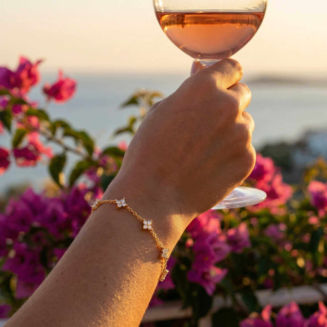 Crystal Flower Bracelet by Brother & Sisters, featuring sparkling four-leaf crystal flowers on a delicate chain.