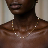 Thumbnail for White Beaded Choker by Brother & Sisters, featuring delicate white enamel beads on a gold chain.