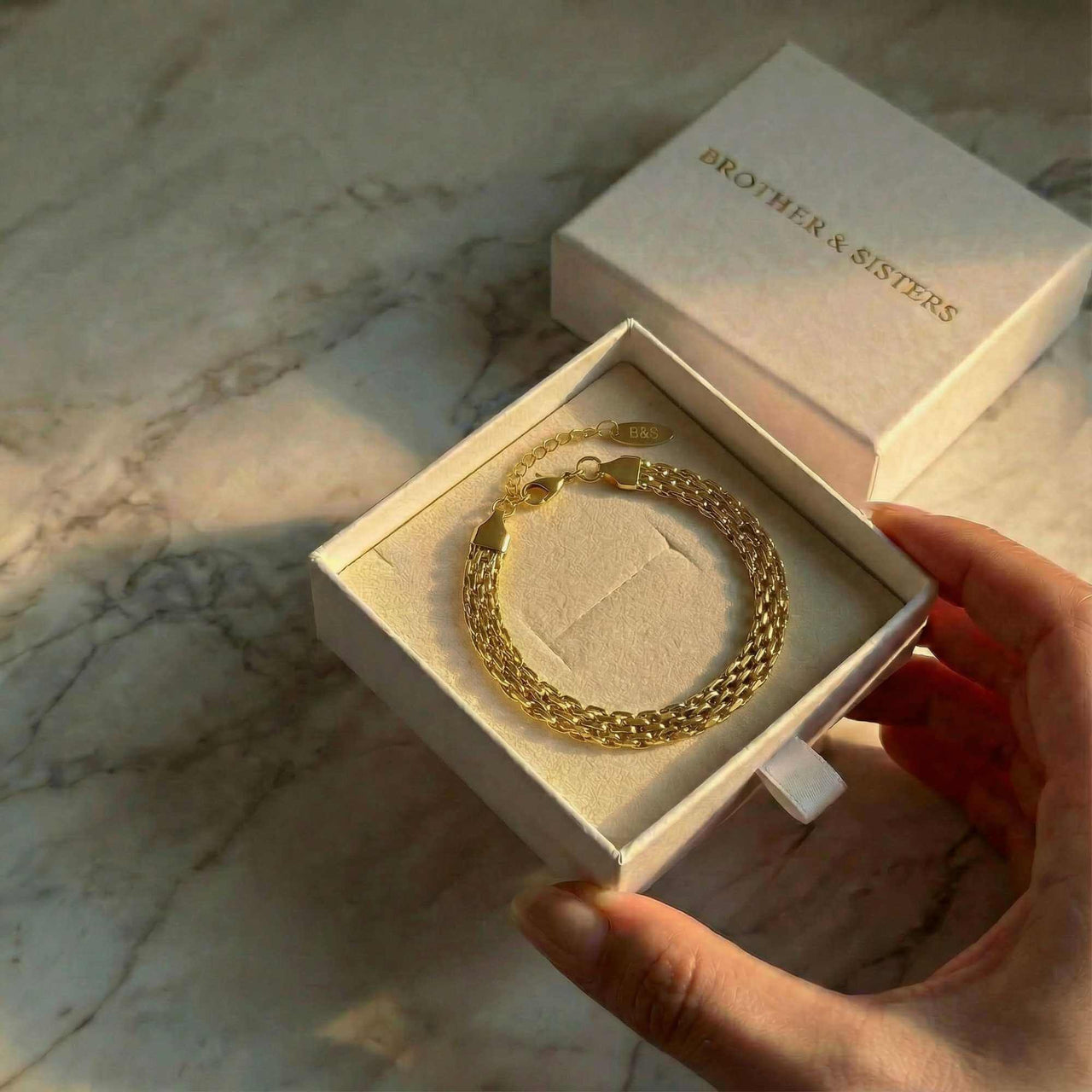 Sifnos Woven Bracelet in a gift box by Brother & Sisters, showcasing its elegant woven design.