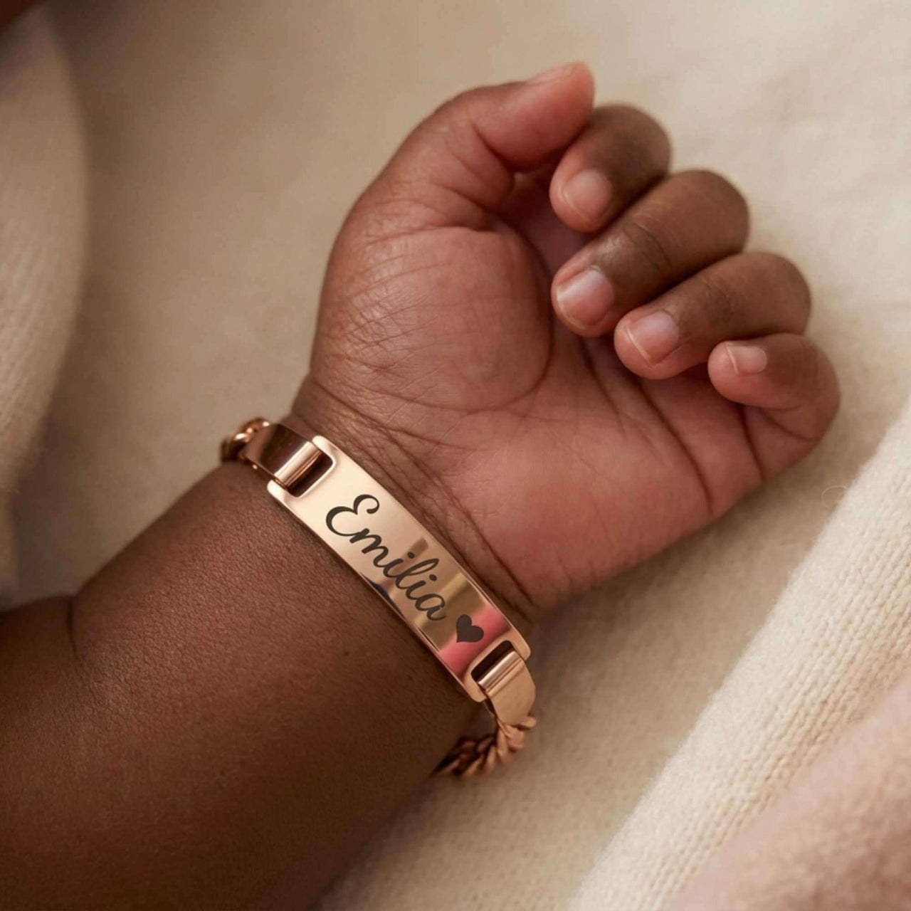 Infant Bracelet for baby Emilia by Brother & Sisters, personalized charm for little ones, perfect keepsake.
