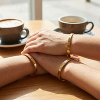 Thumbnail for Matching Couple Bracelet worn by two people with personalized engravings, showcases minimalist design by Brother & Sisters.