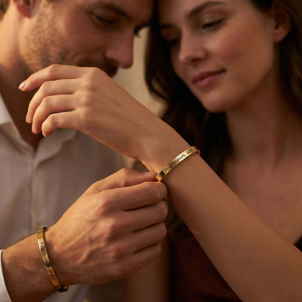 Matching Couple Bracelet by Brother & Sisters, featuring personalized engravings for couples, showcasing a minimalist design.