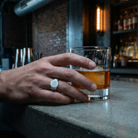 Thumbnail for Oval Ring worn on mans hand — 15mm wide titanium steel band, refined mens statement ring by Brother & Sisters