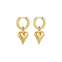Thumbnail for Amora Heart Drops - Gold earrings with heart charms by Brother & Sisters, perfect for romantic style.