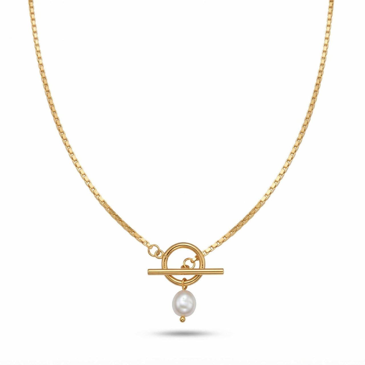 La Isla Pearl Toggle Necklace featuring a sculptural toggle closure and a freshwater pearl by Brother & Sisters.