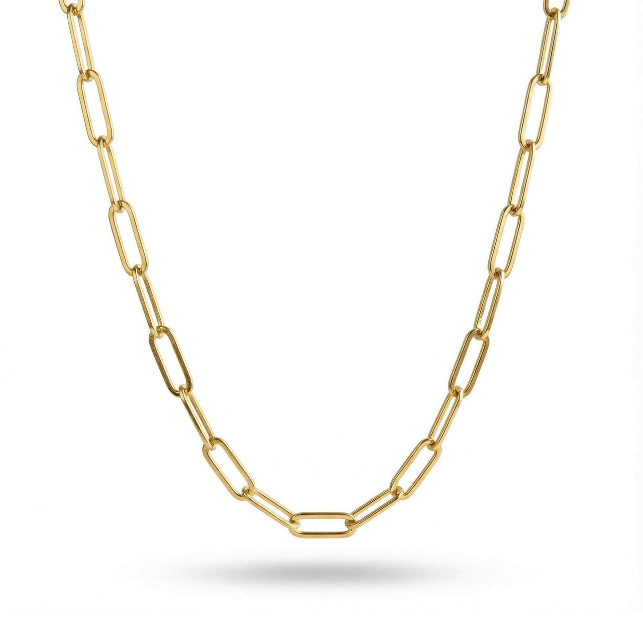 Ria Paperclip Chain Necklace featuring bold paperclip links, premium stainless steel, 18K gold PVD by Brother & Sisters.