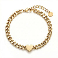 Thumbnail for Love Couple Bracelet by Brother & Sisters, featuring a polished heart on a Cuban link chain, perfect for couples.