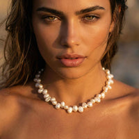 Thumbnail for Sunseeker Pearl Choker featuring unique baroque pearls on a golden chain by Brother & Sisters.