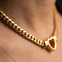 Thumbnail for Vali Heart Choker Necklace featuring a chunky Cuban chain with a delicate heart by Brother & Sisters.