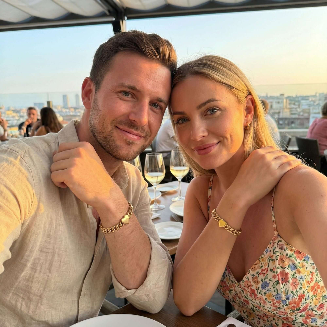 Love Couple Bracelet by Brother & Sisters, featuring polished heart and Cuban link chain, perfect for couples.