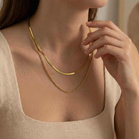 Thumbnail for The Double Luxe layered necklace by Brother & Sisters features a sleek herringbone and delicate rope chain.
