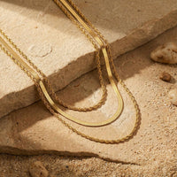 Thumbnail for The Double Luxe, a sophisticated double-chain necklace by Brother & Sisters, featuring gold herringbone and rope chains.