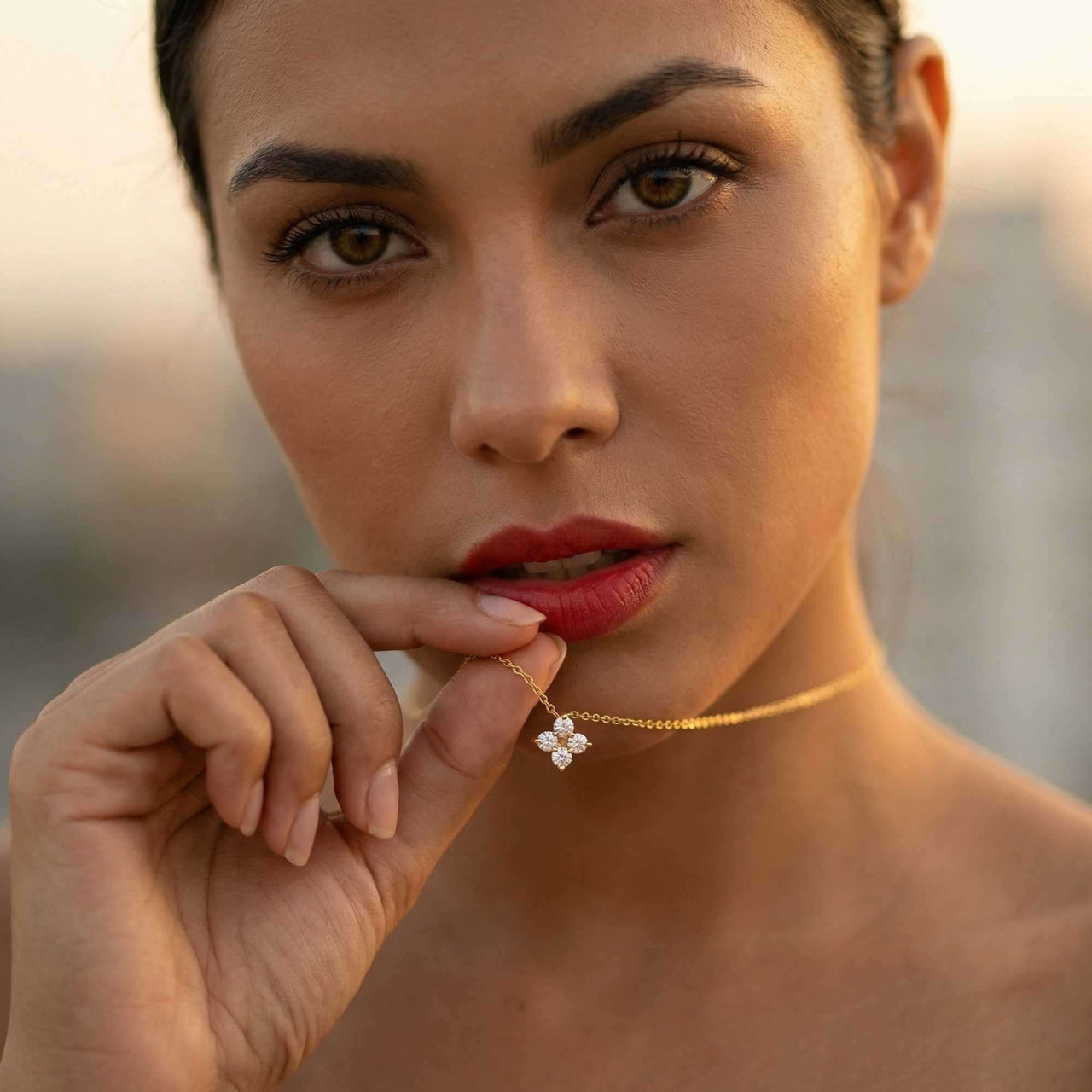 Crystal Flower necklace dainty four-leaf zircon pendant on ultra-fine cable chain — minimalist refined everyday signature