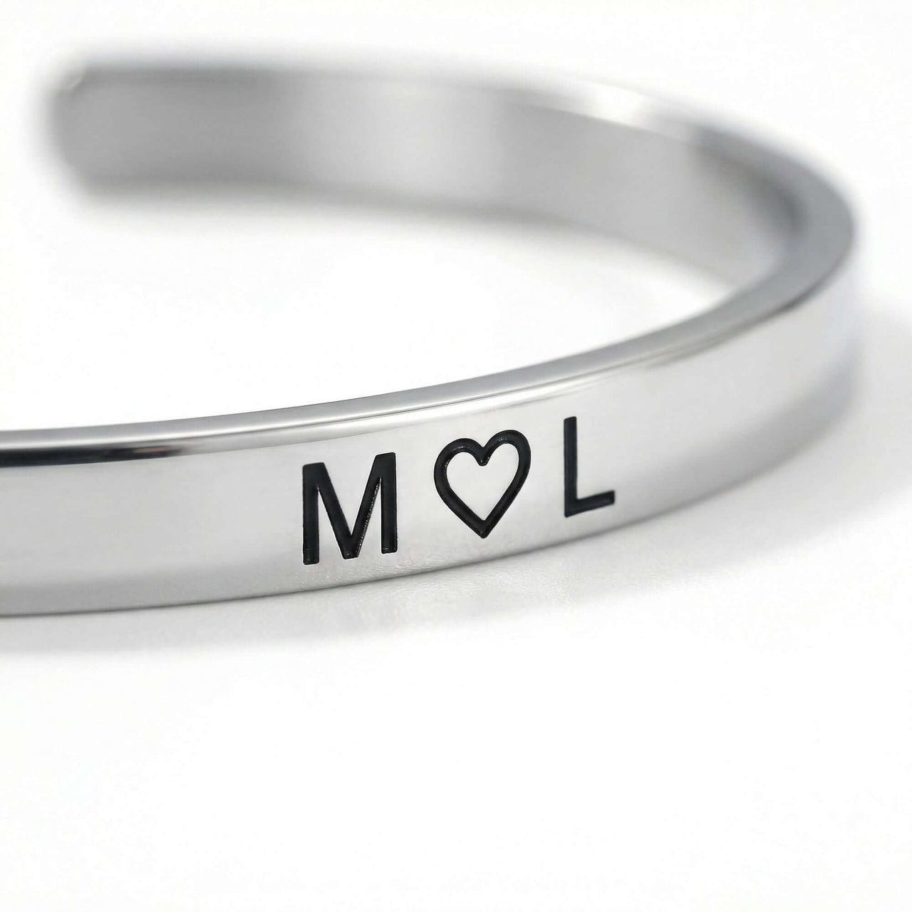 Matching Couple Bracelet with initials M and L, minimalist open cuff design by Brother & Sisters.