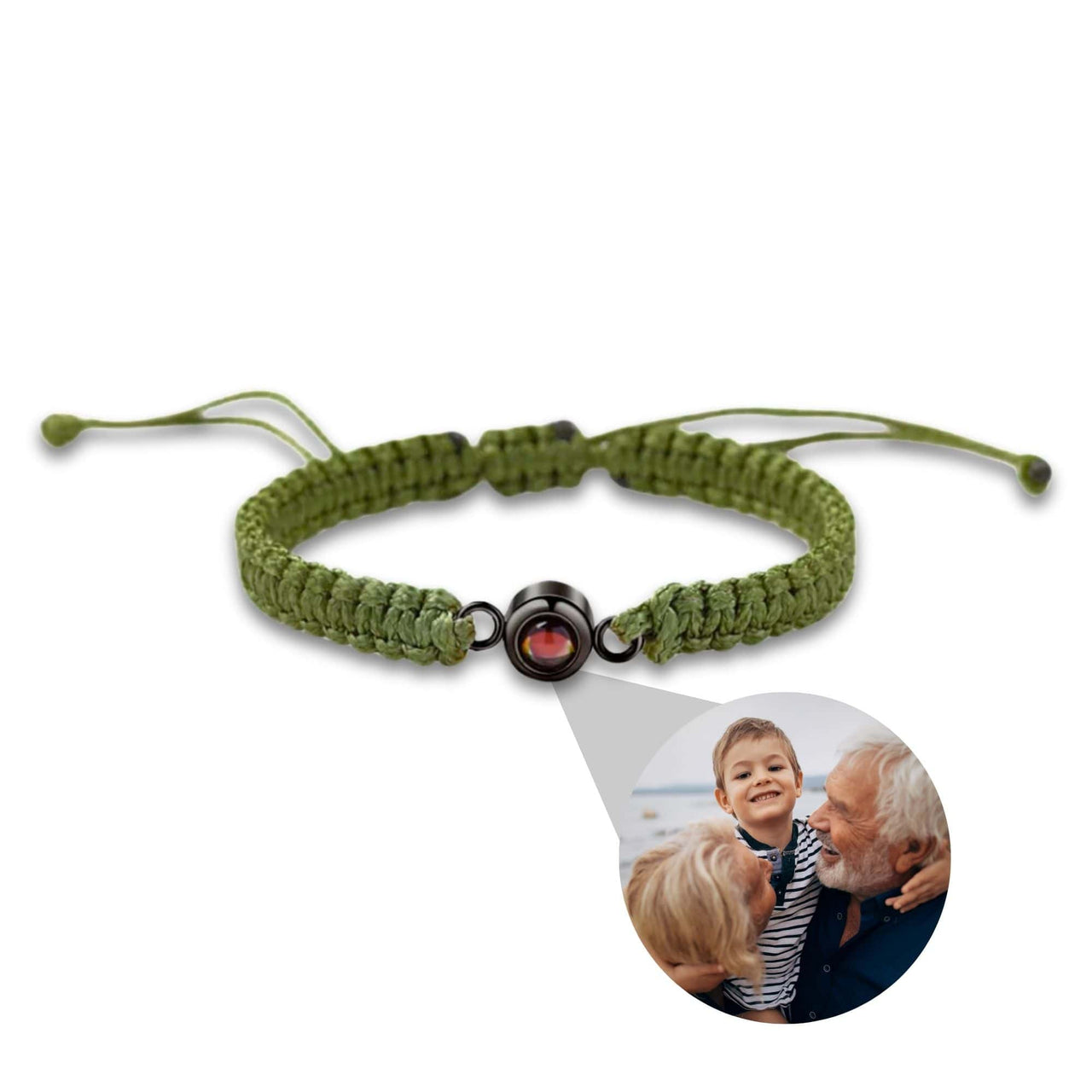 Man Olive Photo Bracelet featuring a circle pendant for photo embedding by Brother & Sisters.