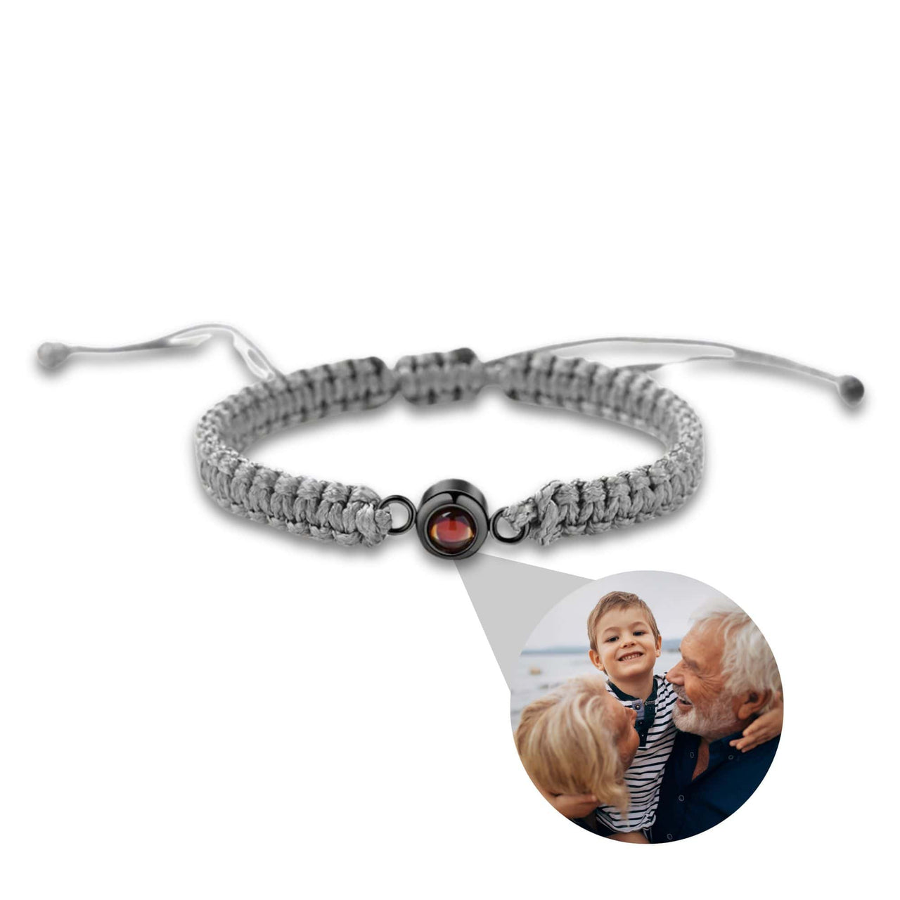 Man Grey Photo Bracelet by Brother & Sisters featuring a customizable photo pendant for cherished memories.