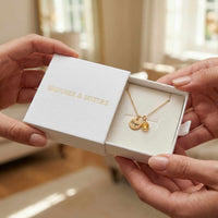 Thumbnail for Precious Name Necklace presented in gift box by Brother & Sisters, featuring a personalized name pendant and birthstone crystal.