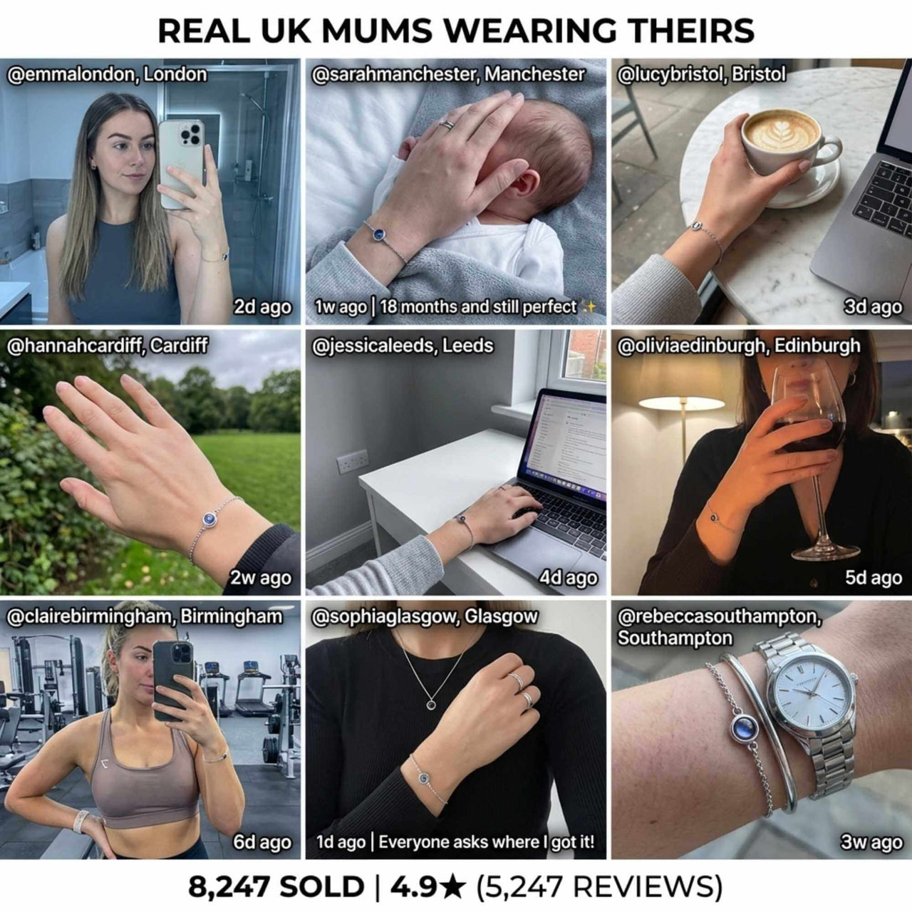 Photo Projection Bracelet worn by real UK mums showcasing their precious moments, featuring brand Brother & Sisters.