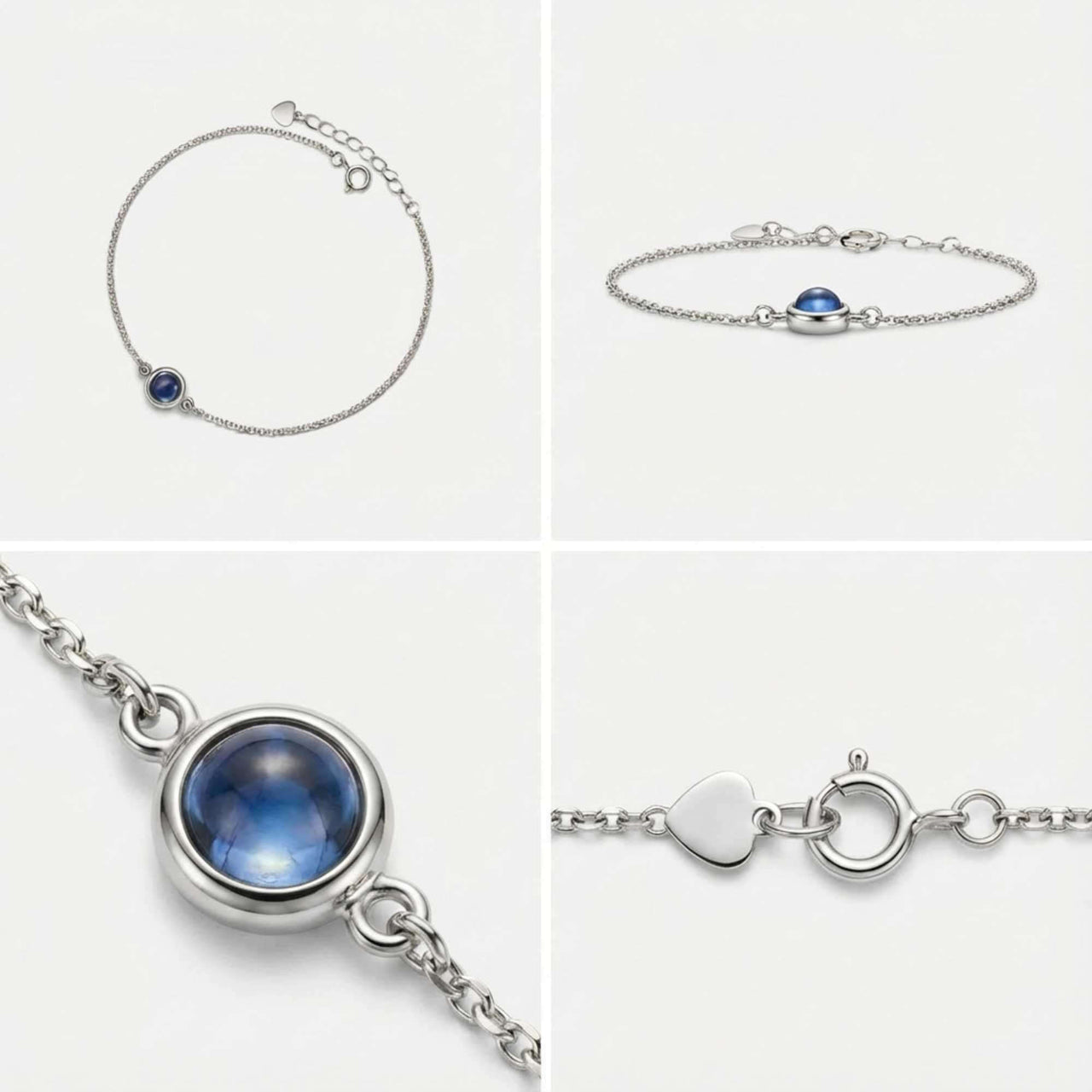 Photo Projection Bracelet by Brother & Sisters, featuring a blue stone and delicate chain, perfect for keeping memories close.