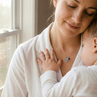 Thumbnail for Precious Name Necklace worn by a mother, personalized with a name and birthstone, by Brother & Sisters.