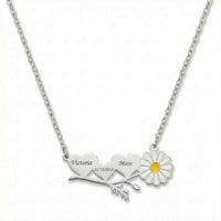 Thumbnail for Daisy Name Necklace by Brother & Sisters with engraved hearts and a white enamel daisy, symbolizing love.