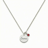 Thumbnail for Precious Name Necklace by Brother & Sisters featuring an engraved name tag and matching birthstone crystal.