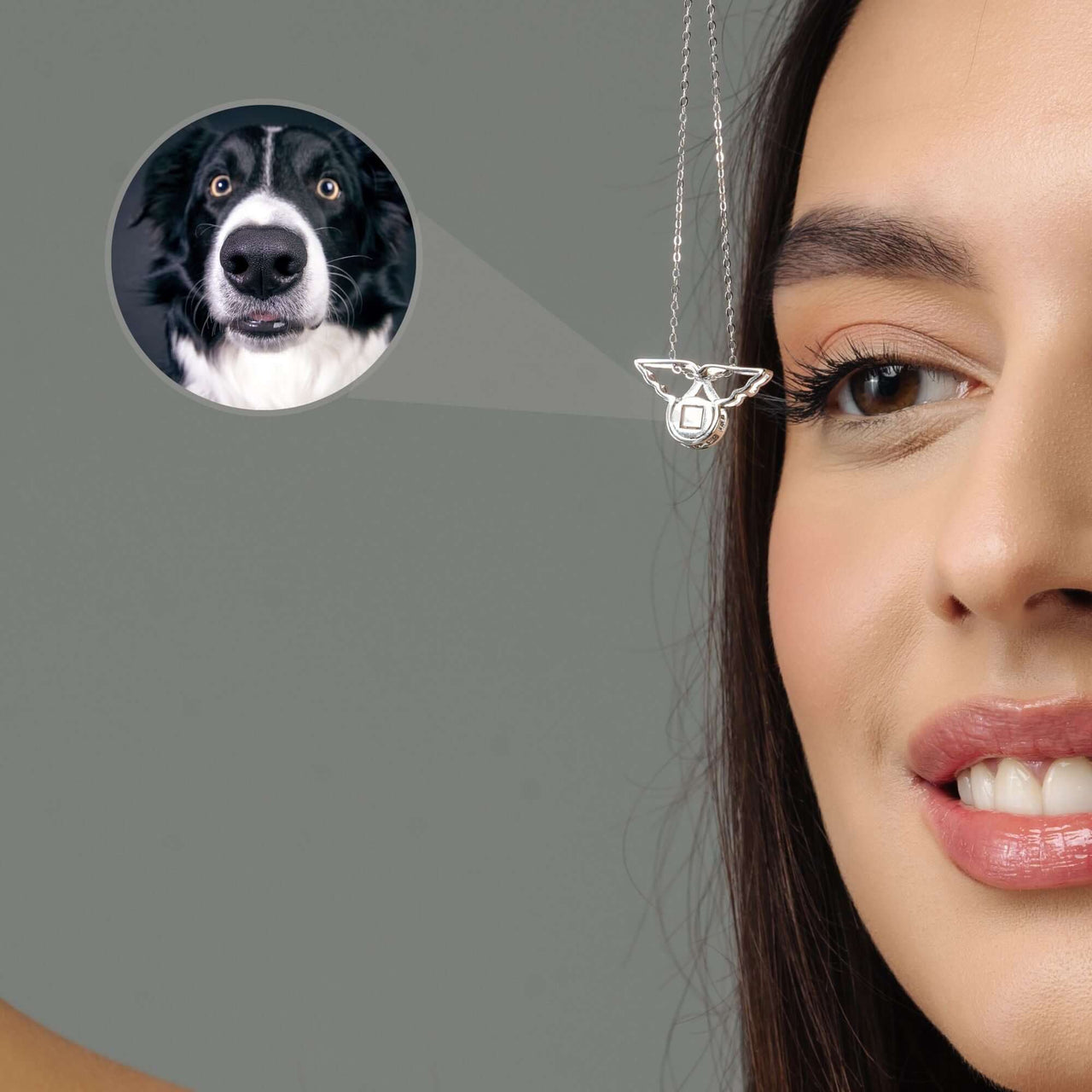 Angel Photo Necklace featuring angel wings, capturing cherished memories with a pet image, by Brother & Sisters.
