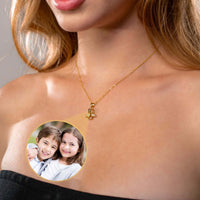 Thumbnail for Angel Photo Necklace worn on a model, featuring a personalized photo projection by Brother & Sisters.