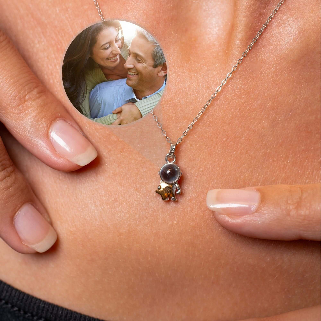 Astronaut Photo Necklace by Brother & Sisters featuring a customisable pendant with a personal photo.