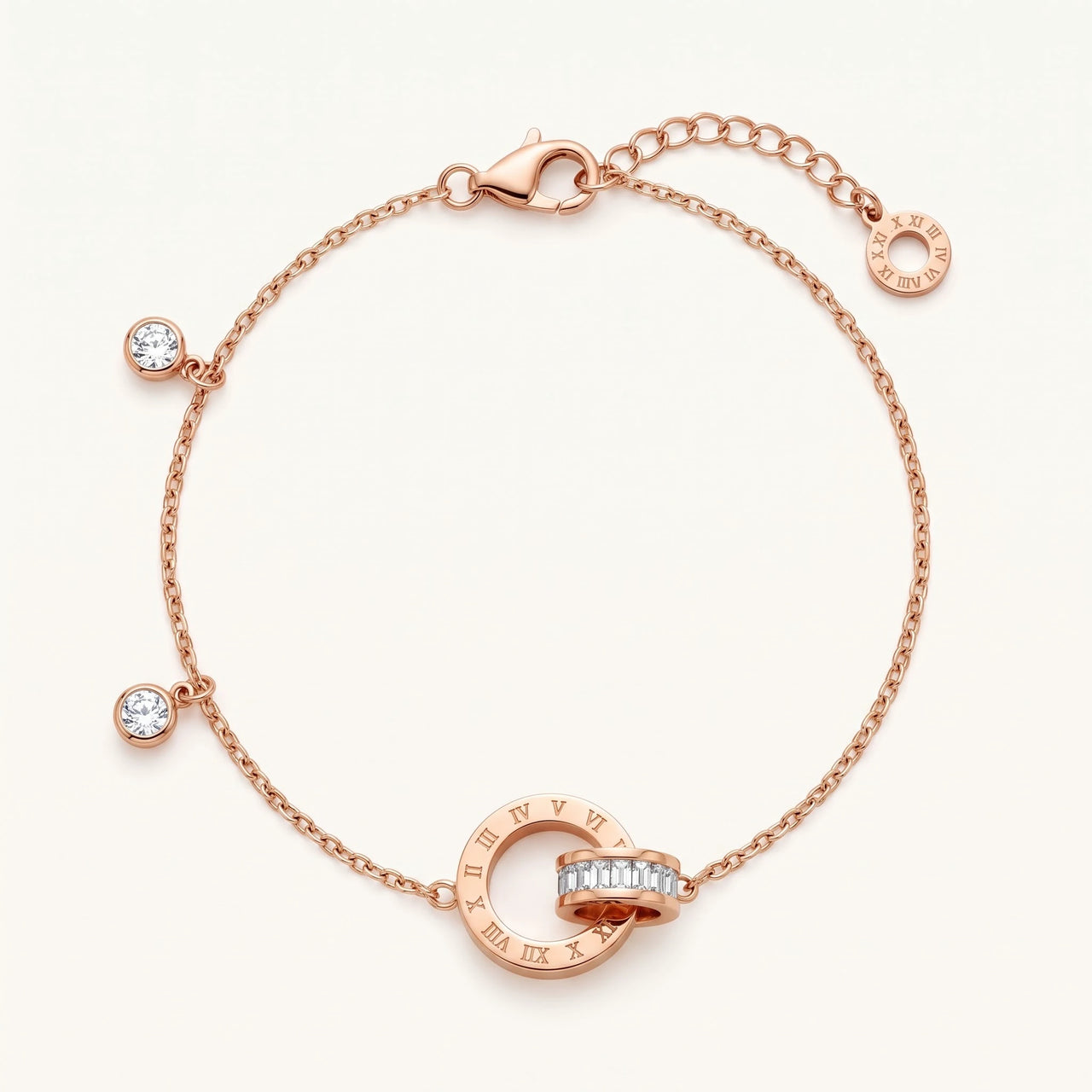 Armband met steentjes — productfoto op witte achtergrond, rosé goud | SKU: 25535338-rose-gold