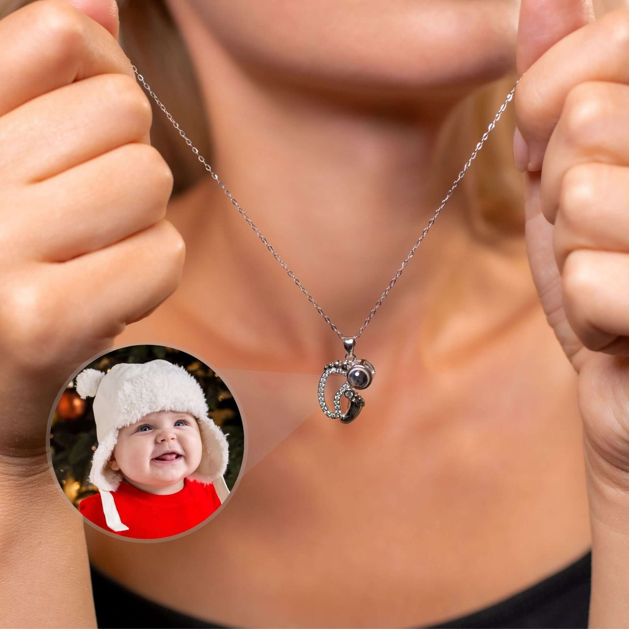 Child Photo Necklace showing a joyful child’s photo, designed by Brother & Sisters, perfect for preserving memories.