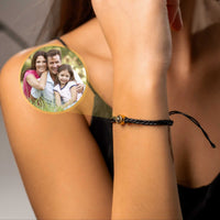 Thumbnail for Black Photo Bracelet showcasing a personalized circular pendant with a family photo, designed by Brother & Sisters.