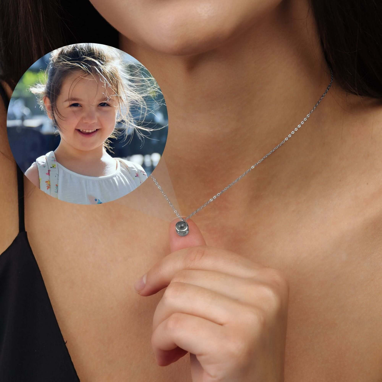 Personalised Circle Necklace showcasing a custom pendant with a hidden picture, by Brother & Sisters.
