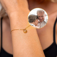 Thumbnail for Circular Photo Bracelet by Brother & Sisters on a woman's wrist with a memorable photo charm.