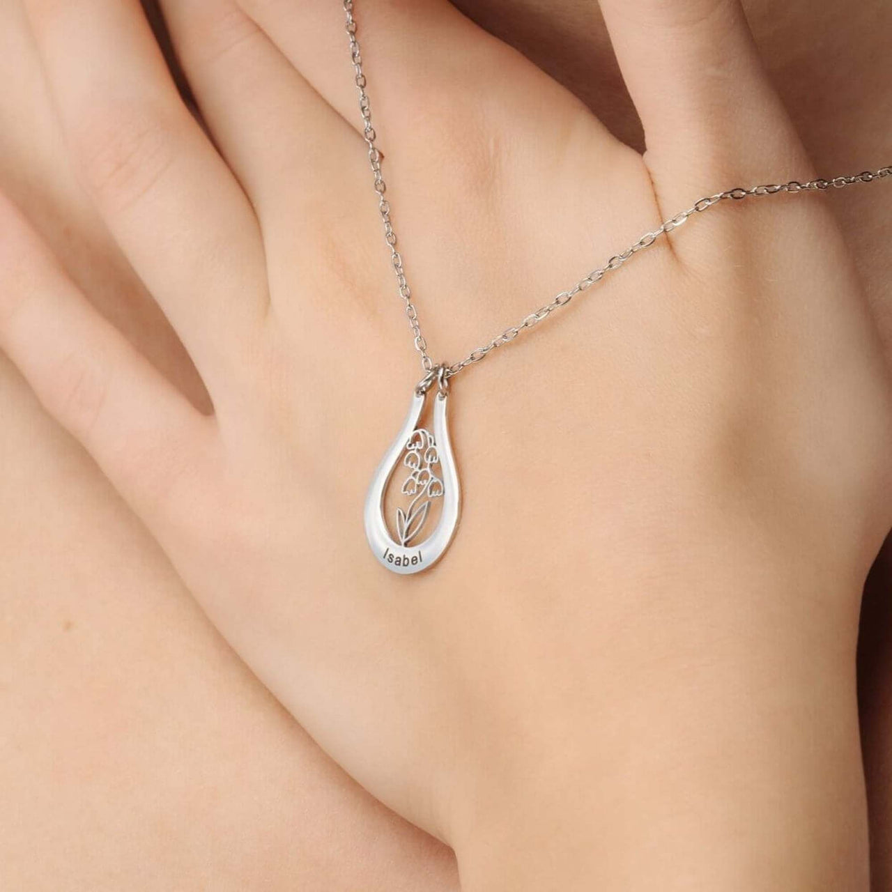 Birth Flower Name Necklace featuring a personalized charm and elegant design by Brother & Sisters.