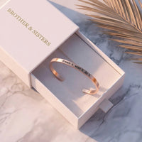 Thumbnail for Rose gold engraved cuff bracelet in the Brother & Sisters gift box | SKU: 4214557-imitation-rhodium-plated