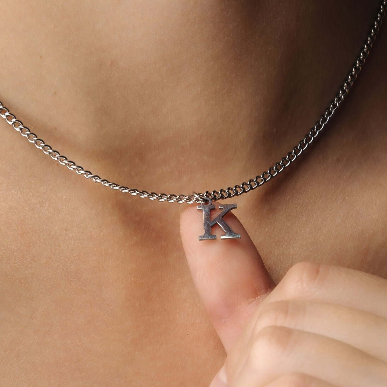 Eternal Initial Necklace by Brother & Sisters featuring a silver letter 'K' pendant for women.