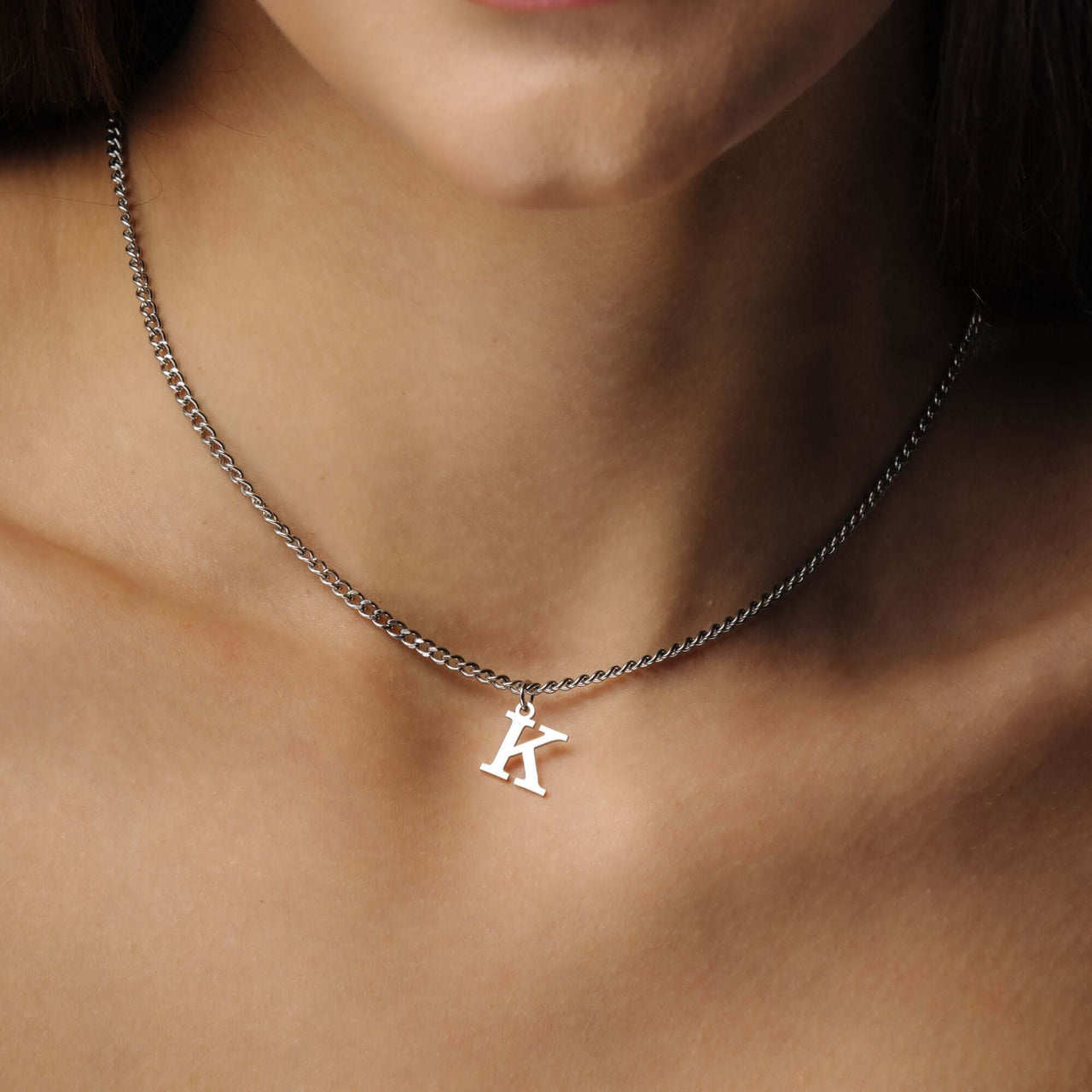 Eternal Initial Necklace, silver necklace with letter 'K', featuring timeless elegance by Brother & Sisters.
