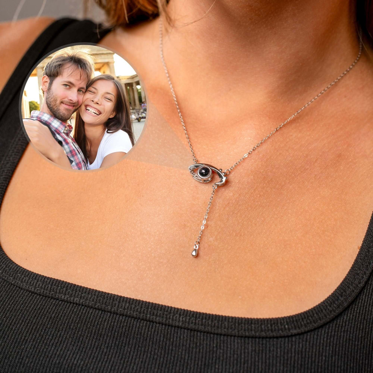 Eye Photo Necklace featuring customizable photo projection, keeping loved ones close by Brother & Sisters.