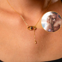 Thumbnail for Eye Photo Necklace by Brother & Sisters featuring a customizable photo projection in an eye-shaped pendant.