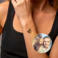Thumbnail for Family Photo Bracelet worn by a woman, featuring a heart pendant and a cherished couple's photo. Brand: Brother & Sisters.