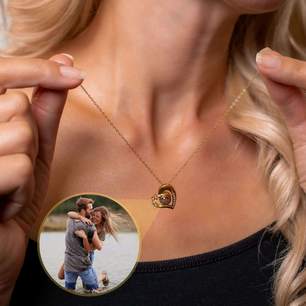 Girlfriend Photo Necklace featuring a heart pendant and custom image by Brother & Sisters.