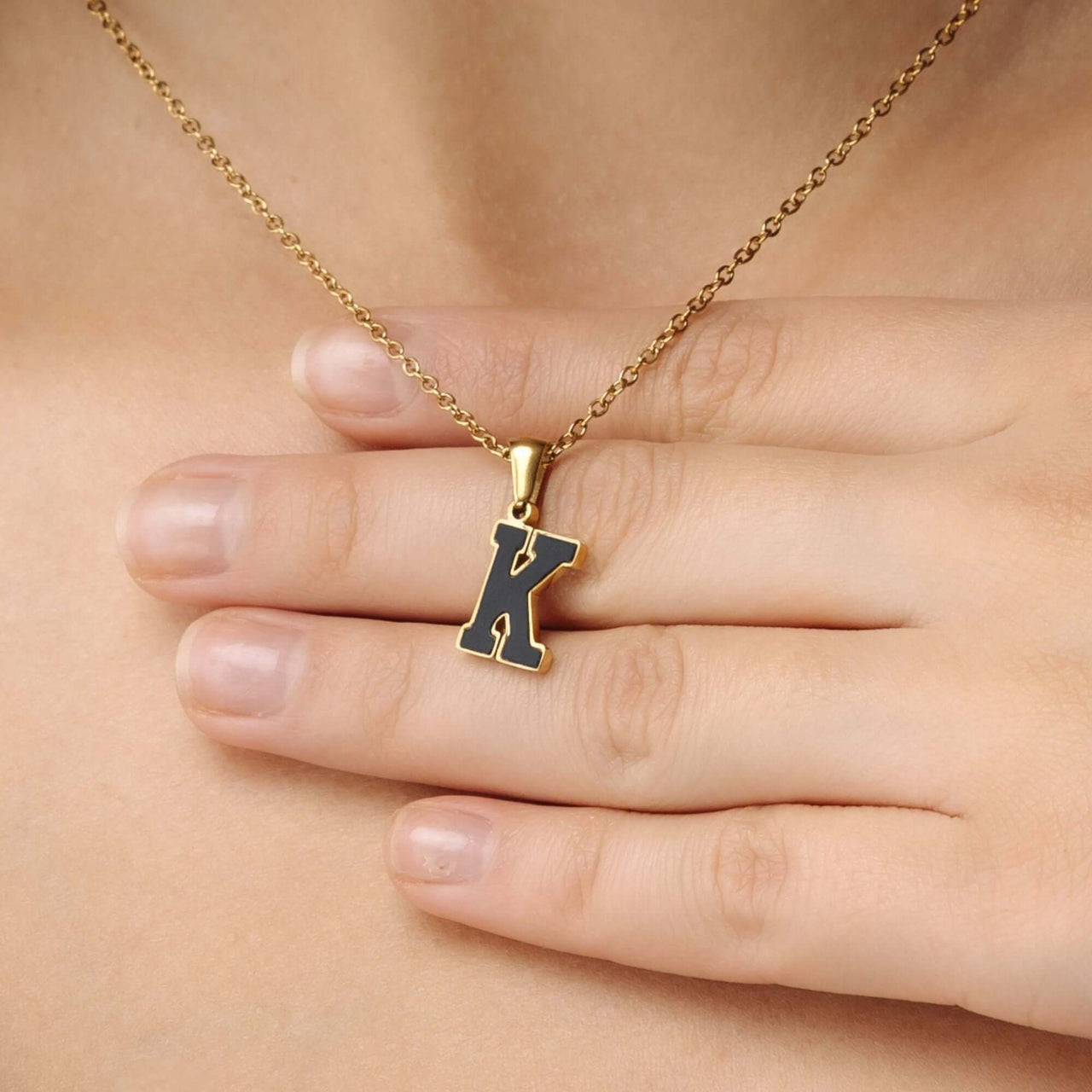 Hope Initial Necklace with gold 'K' pendant, elegant jewelry by Brother & Sisters for women.