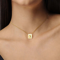 Thumbnail for Rectangle Initial Necklace by Brother & Sisters, a gold necklace featuring a personalized initial in minimalist design.
