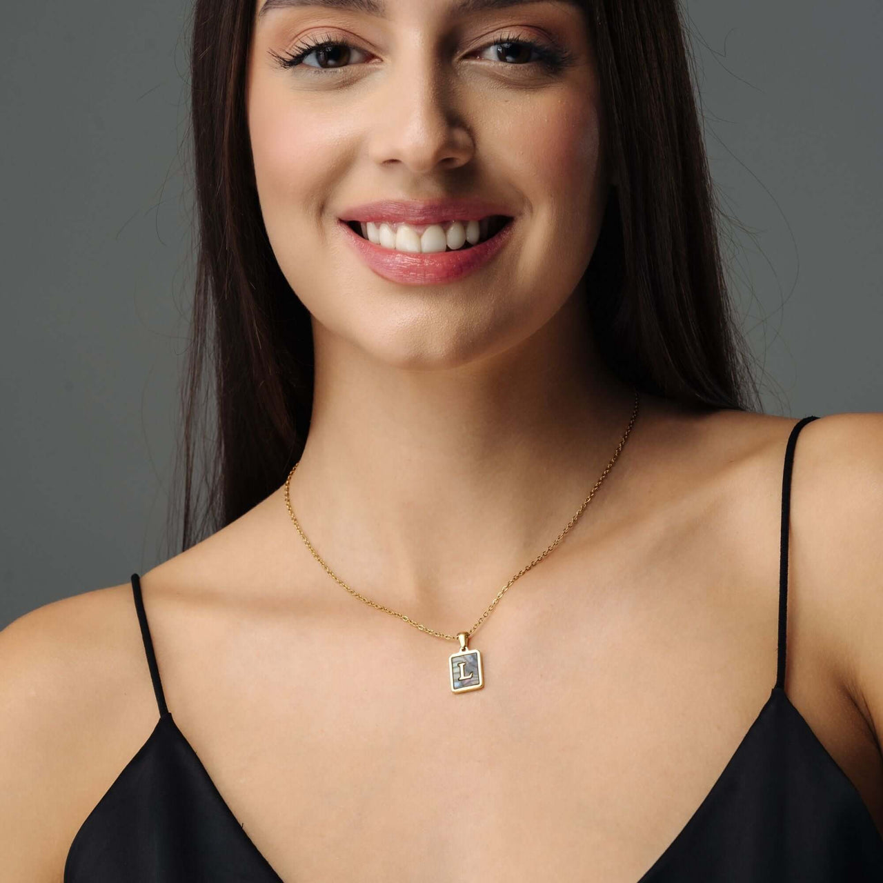 Happiness Initial Necklace by Brother & Sisters, gold pendant necklace for women featuring personalized initial charm.