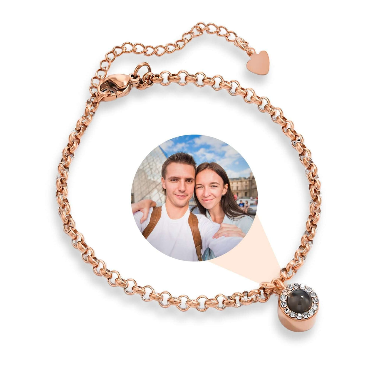Halo Personalized Photo Bracelet - Personalized Gift for Women - Custom Jewelry For Her - Custom Bracelet Picture - Personalised Photo Gift Bracelet Rose Gold Brother & Sisters