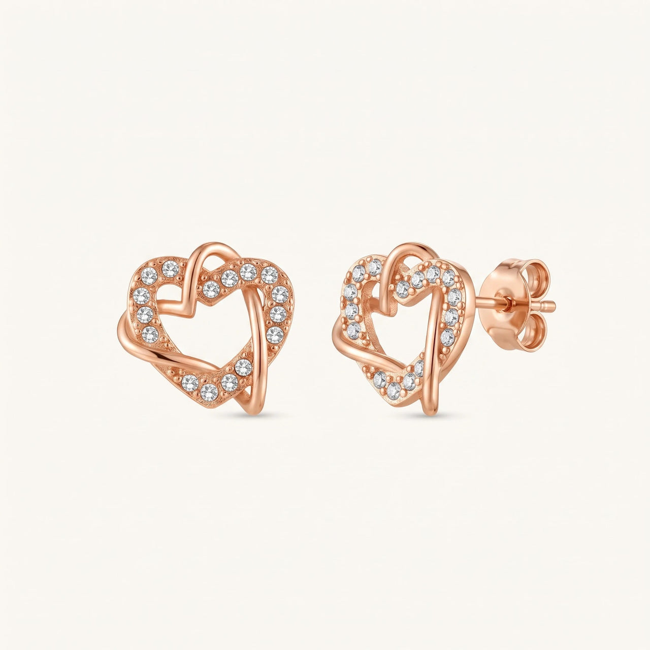 Hartjes oorbellen — productfoto op witte achtergrond, rosé goud | SKU: 419593-rose-gold